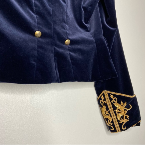 Ralph Lauren Black Label Vintage Navy Blue Velvet Jacket Gold Embroidered C1 - Picture 5 of 12